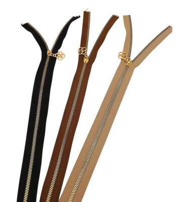 Angel Çanta Aksesuar Başlıklı Fermuar Set 45 Cm Light Gold Metal 3 Adet (Bej, Taba, Siyah) - 2