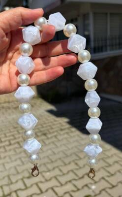 Angel Çanta Aksesuar 40 cm Beyaz Renk İncili Çanta Sapı Kancalı - 1
