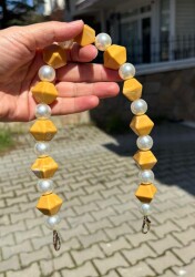 Angel Çanta Aksesuar 40 cm Hardal Sarı Renk İncili Çanta Sapı Kancalı - Angel Çanta Aksesuar