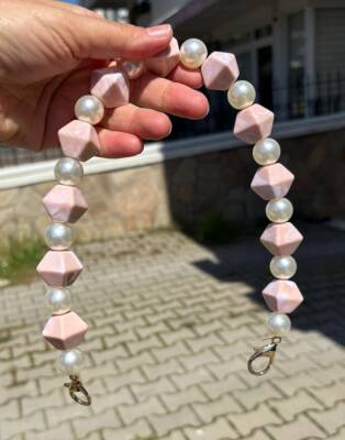 Angel Çanta Aksesuar 40 cm Pudra Renk İncili Çanta Sapı Kancalı - 1