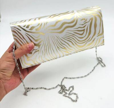 Angel Çanta Aksesuar Gold Zebra Desenli Abiye Çanta Zincirli - 4
