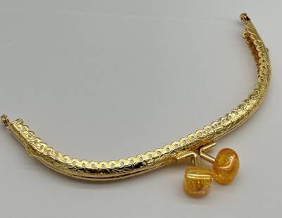 Angel Çanta Aksesuar 15.5 cm Light Gold Oval Cüzdan Çanta Klipsi Bursu Hardal - 1