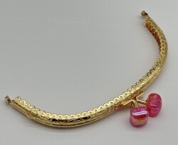 Angel Çanta Aksesuar 15.5 cm Light Gold Oval Cüzdan Çanta Klipsi Bursu Koyu Pembe - Angel Çanta Aksesuar
