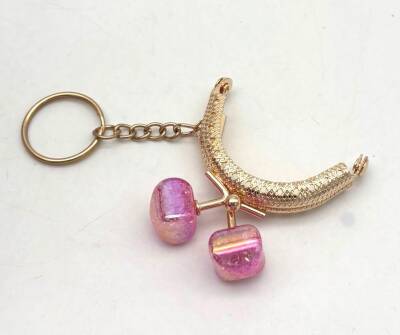 Angel Çanta Aksesuar 5 Cm Anahtarlıklı Cüzdan Klipsi Golden Renk Pembe Şeker Toplu - 1