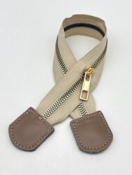 Angel Çanta Aksesuar 38 Cm Bej Renk Deri Uçlu Fermuar Light Gold Metalli - Angel Çanta Aksesuar