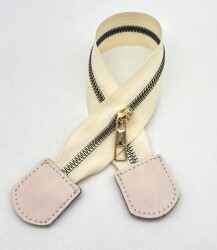 Angel Çanta Aksesuar 38 Cm Krem Renk Deri Uçlu Fermuar Light Gold Metalli - Angel Çanta Aksesuar