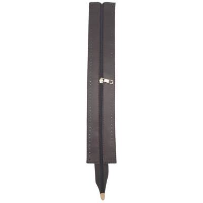 Angel Çanta Aksesuar 40 cm Derili Fermuar Koyu Kahverengi Light Gold Metalli - 2