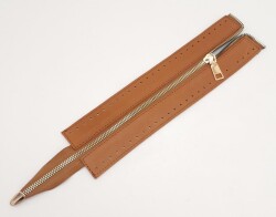 Angel Çanta Aksesuar Gerçek Derili 28 Cm Taba Renk Fermuar Light Gold Metalli - 3