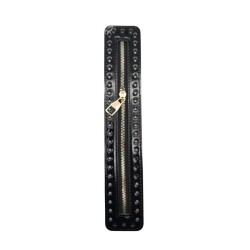 Angel Çanta Aksesuar Rugan Derili Fermuar Yeni Model Siyah Renk 30 Cm Light Gold Metalli - 2