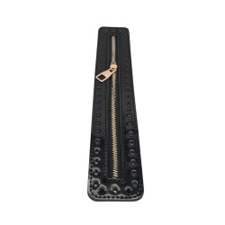 Angel Çanta Aksesuar Rugan Derili Fermuar Yeni Model Siyah Renk 30 Cm Light Gold Metalli - 3