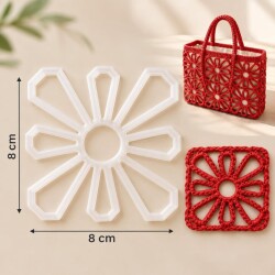 Angel Çanta Aksesuar 8 Adet Motif Aparatı Beyaz Renk (Çiçek kanvas) - Angel Çanta Aksesuar
