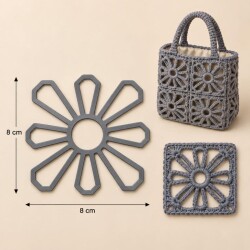 Angel Çanta Aksesuar Motif Aparatı Gri Renk 1 Adet (Çiçek kanvas) - Angel Çanta Aksesuar