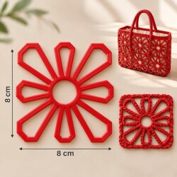 Angel Çanta Aksesuar Motif Aparatı Kırmızı Renk 1 Adet (Çiçek kanvas) - Angel Çanta Aksesuar