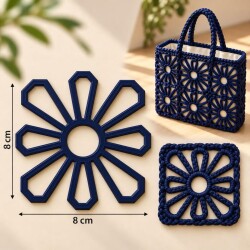 Angel Çanta Aksesuar Motif Aparatı Lacivert Renk 1 Adet (Çiçek kanvas) - Angel Çanta Aksesuar