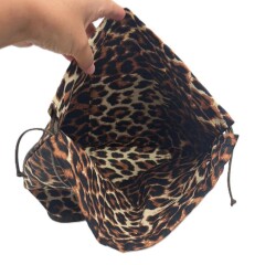Angel Çanta Aksesuar Örgü Çantaya Hazır Astar Tabanlı Büzgülü 22x12 cm Leopar Desen Renk - 4