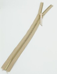 Angel Çanta Aksesuar Gerçek Deri Başlıklı Bej Fermuar 40 Cm Light Gold Metal - Angel Çanta Aksesuar