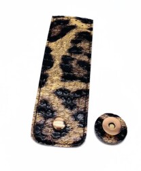Angel Çanta Aksesuar 16x6 cm Mıknatıslı Suni Deri Kapak Leopar Renk Light Gold Metalli - Angel Çanta Aksesuar
