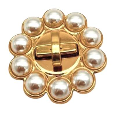 Angel Çanta Aksesuar 6 cm İncili Yuvarlak Light Gold Kilit - 1