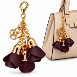 Angel Çanta Aksesuar 12 Cm Gül Anahtarlık, Gül Çanta Charmı Bordo Renk - Angel Çanta Aksesuar