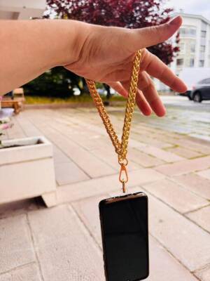Angel Çanta Aksesuar Light Gold Renk Çift Halkalı Telefon Bilek Askısı, Telefon Zinciri, Telefon Askısı, Tüm Telefon Kılıfları İçin Uygundur - 1