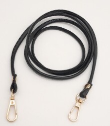 Angel Çanta Aksesuar Siyah Renk 5 mm Suni Deri Spagetti Model Çanta Sapı Light Gold Metal - Angel Çanta Aksesuar