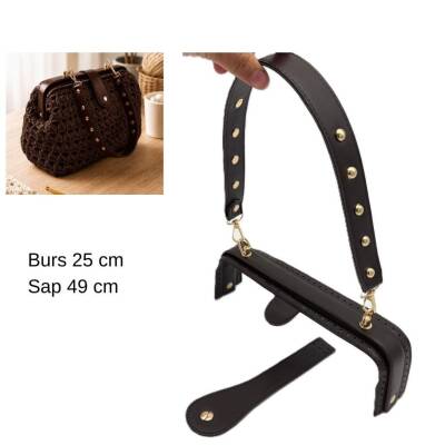 Angel Çanta Aksesuar 25 Cm Lüks Model Çanta Seti Koyu Kahve Light Gold Metalli - 1