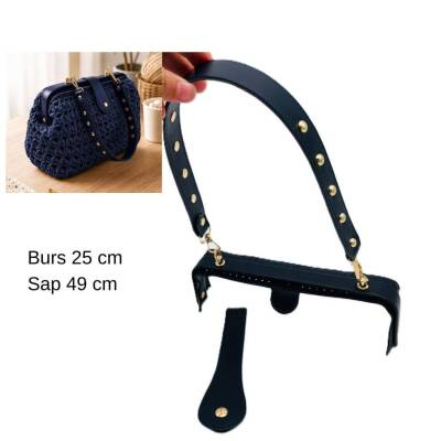 Angel Çanta Aksesuar 25 Cm Lüks Model Çanta Seti Lacivert Light Gold Metalli - 1