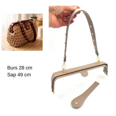 Angel Çanta Aksesuar 28 Cm Lüks Model Çanta Seti Koyu Bej Light Gold Metalli - 1