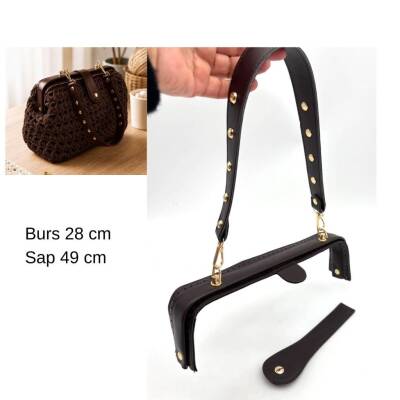 Angel Çanta Aksesuar 28 Cm Lüks Model Çanta Seti Koyu Kahve Light Gold Metalli - 1