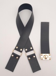 Angel Çanta Aksesuar 70x4 cm Suni Deri Çanta Saplı Kapaklı Siyah Çanta Seti Light Gold Metalli - 1