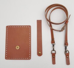 Angel Çanta Aksesuar Taba Gerçek Deri 130x1.5 cm Ayarlı Saplı Mini Bag Çanta Seti Antik Metalli - 3