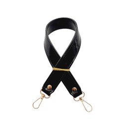 Angel Çanta Aksesuar Rugan Deri 42x2.5 cm Kancalı Tek Çanta Sapı Siyah Renk Light Gold Metalli - Angel Çanta Aksesuar